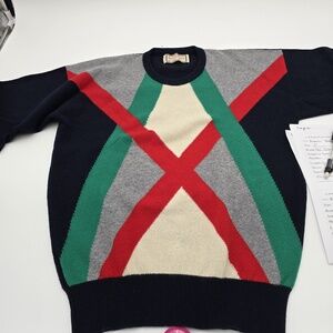 VTG Alan Paine 100% Pure Lambswool Jumper Sweater Argyle Navy/red/Green 40/M Men